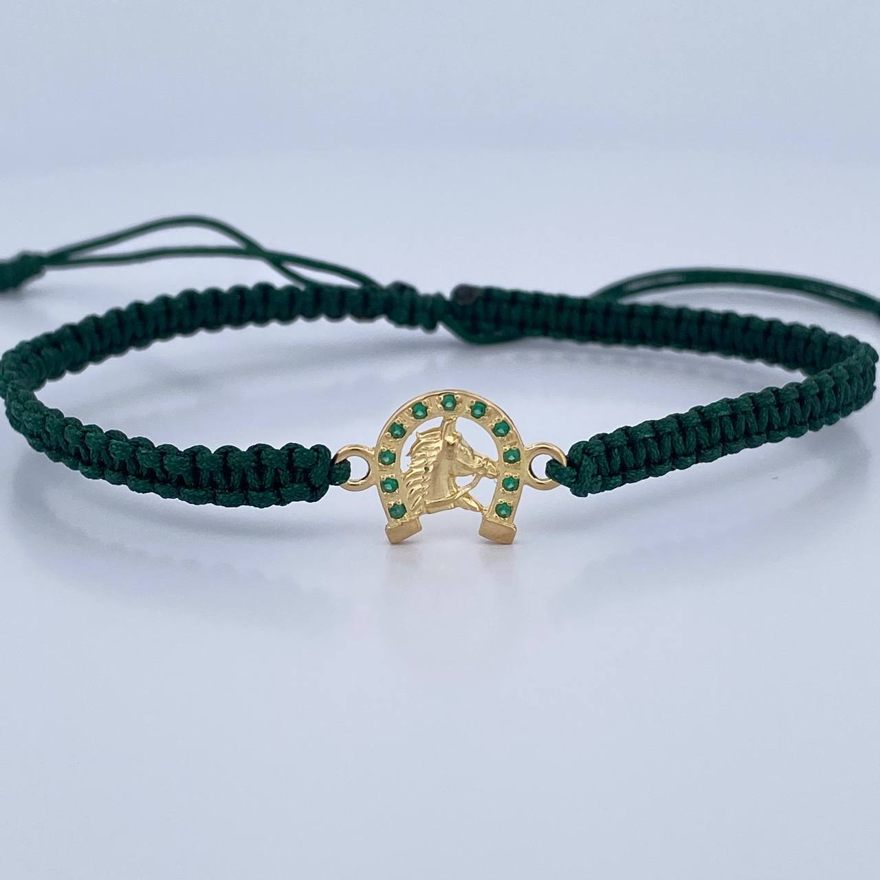 Pulsera Verde Herraje Herradura Caballo 1gr / Circones Verdes Oro Amarillo 18K &