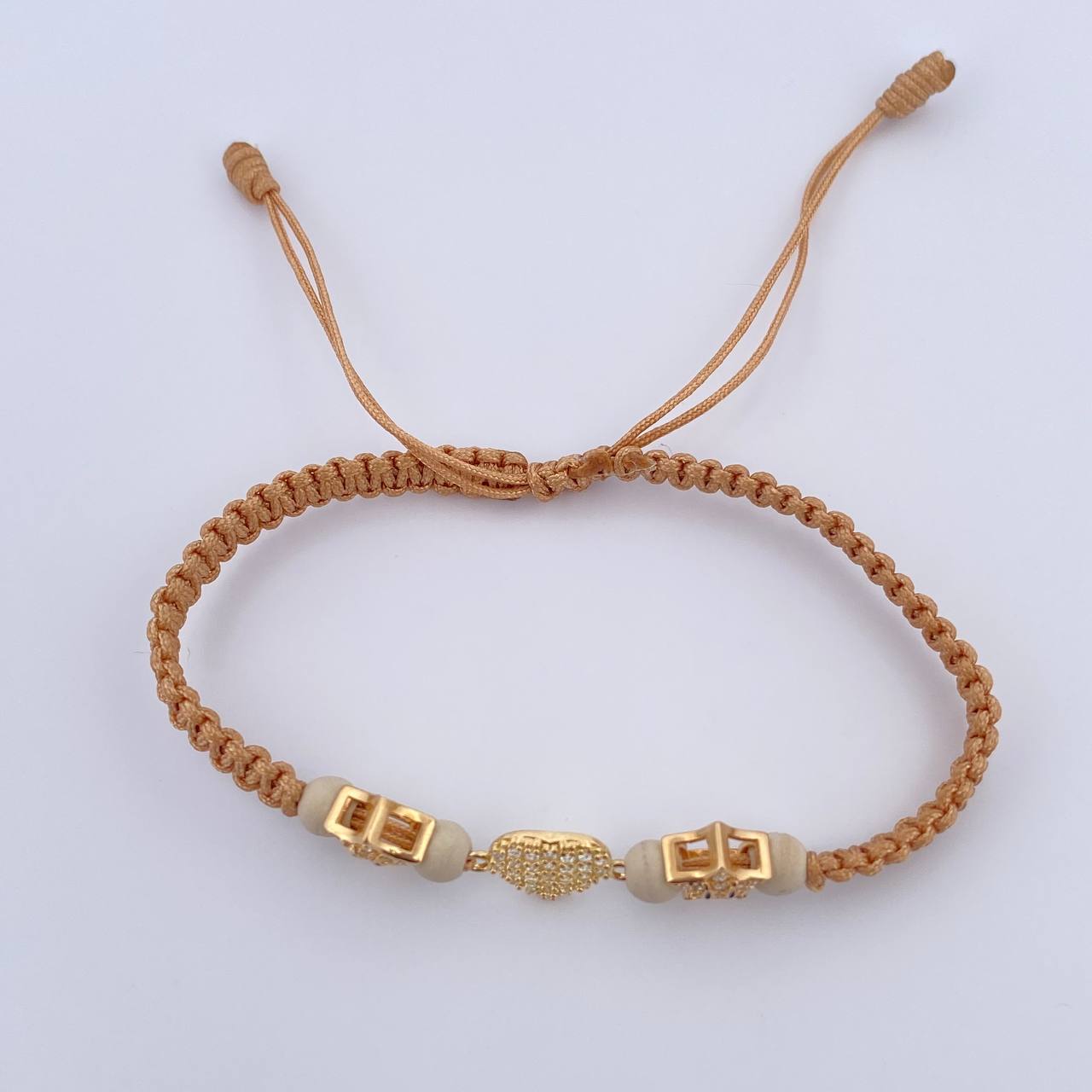 Pulsera Caqui Herrajes Estrellas Corazon 2gr / 4mm Neoprenos Circones Blancos Oro Amarillo 18K &