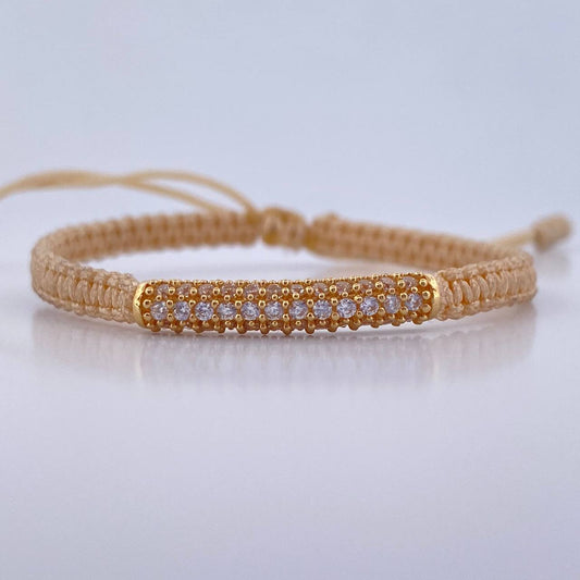 Pulsera Beige Herraje Cilindro 1.65gr / Circones Blancos Oro Amarillo 18K &