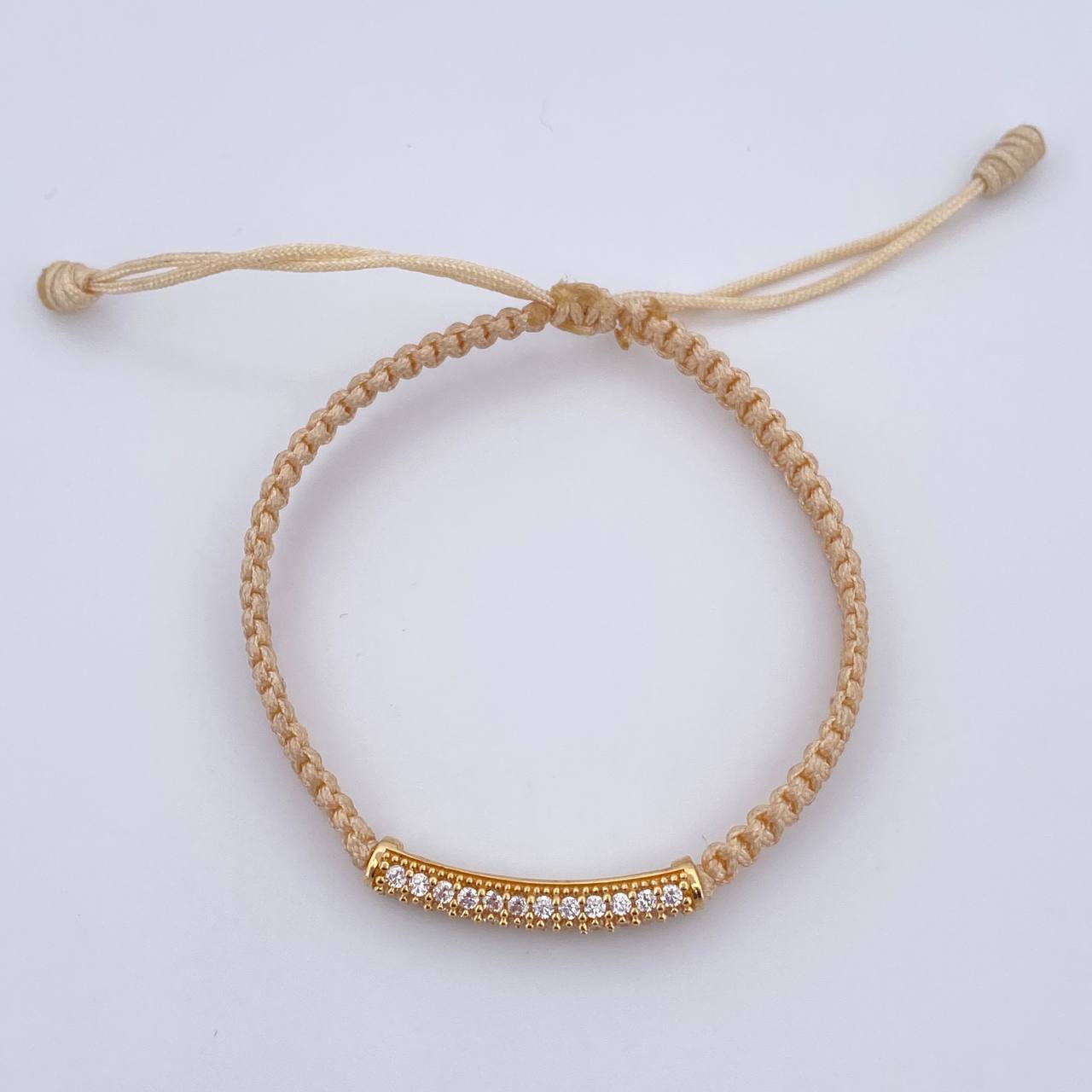 Pulsera Beige Herraje Cilindro 1.65gr / Circones Blancos Oro Amarillo 18K &