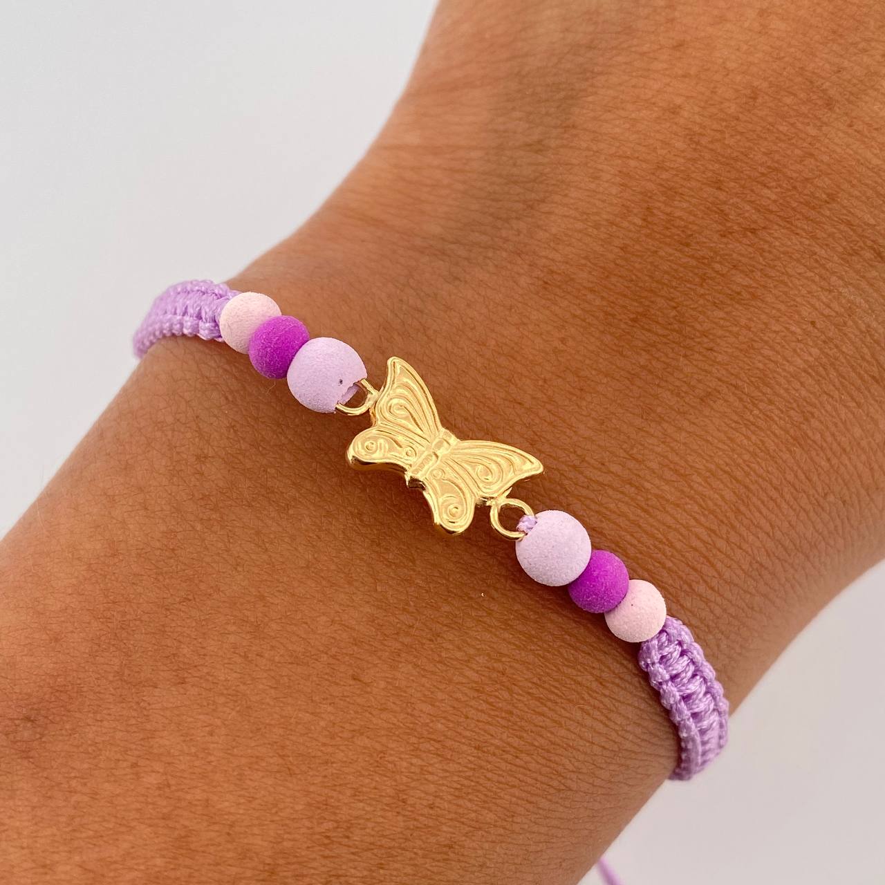 Pulsera Lila Herraje Mariposa 0.5gr / 4mm-5mm Neoprenos Troquelado Oro Amarillo 18K &