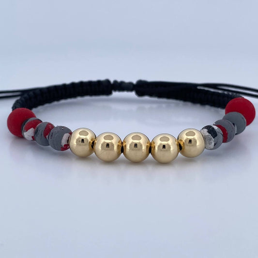 Pulsera Negra Bolas 1.2gr / 6mm-7mm Neoprenos Oro Amarillo 18K &