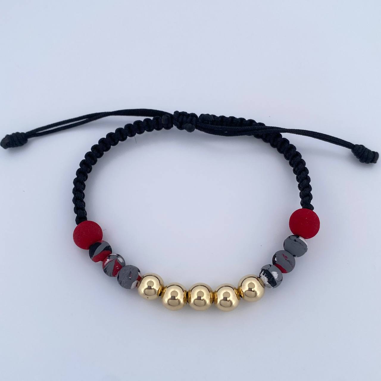 Black Beads Bracelet 7mm 5 Units Neoprenes 18K Gold