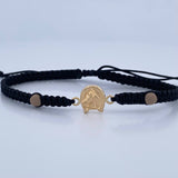 Pulsera Negra Herraje Herradura Caballo 0.5gr / 4mm Neoprenos Troquelado Oro Amarillo 18K &