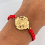 Pulsera Roja Herraje San Benito 1.95gr / Troquelado Oro Amarillo 18K &