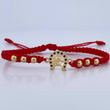 Red Bracelet Charm Horseshoe 1.5gr / 4mm Beads Polished Black Zirconia 18K Yellow Gold &