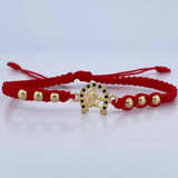 Red Bracelet Charm Horseshoe 1.5gr / 4mm Beads Polished Black Zirconia 18K Yellow Gold &
