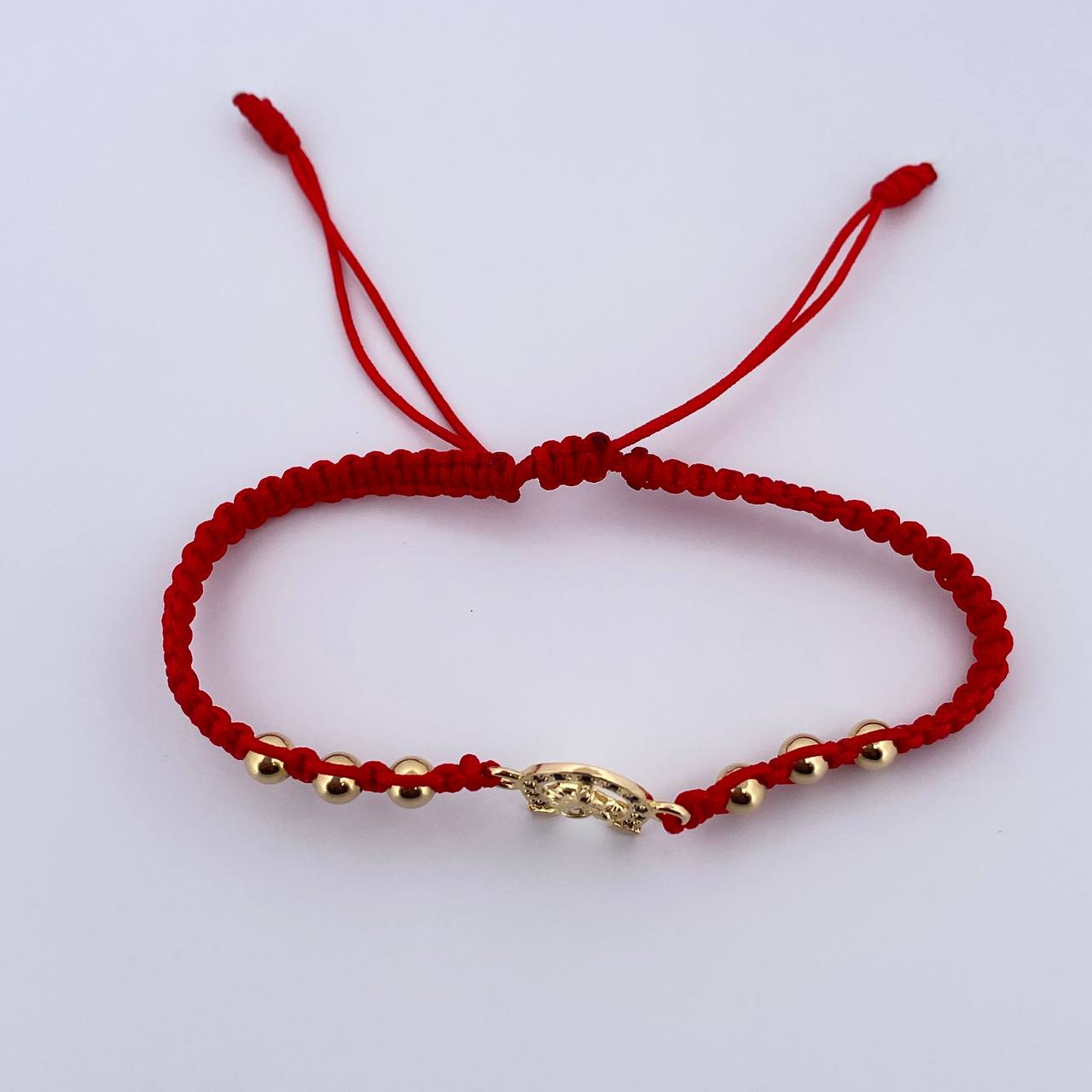 Red Bracelet Charm Horseshoe 1.5gr / 4mm Beads Polished Black Zirconia 18K Yellow Gold &