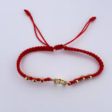 Red Bracelet Charm Horseshoe 1.5gr / 4mm Beads Polished Black Zirconia 18K Yellow Gold &
