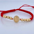 Pulsera Roja Herraje Virgen Guadalupe 1.4gr / 4mm Bolas Diamantadas Circones Blancos Oro Amarillo 18K &