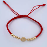 Pulsera Roja Herraje Virgen Guadalupe 1.4gr / 4mm Bolas Diamantadas Circones Blancos Oro Amarillo 18K &