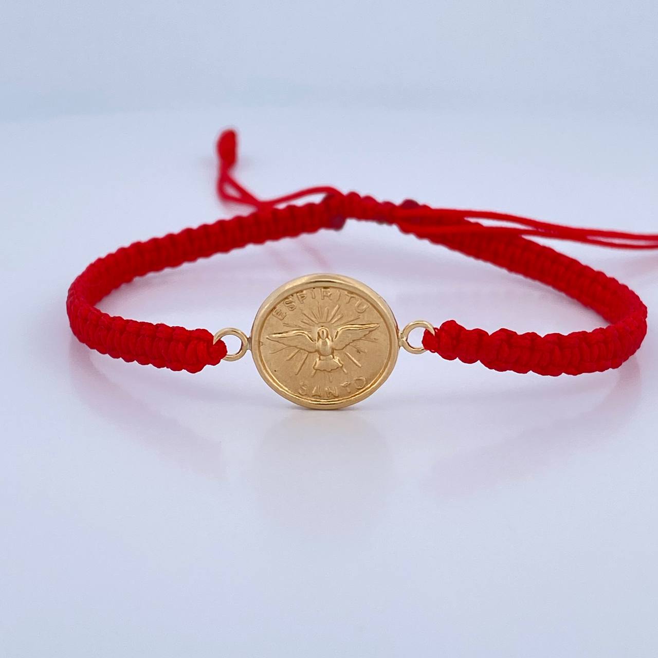 Pulsera Roja Herraje Espiritu Santo 0.75gr / Troquelado Oro Amarillo 18K &