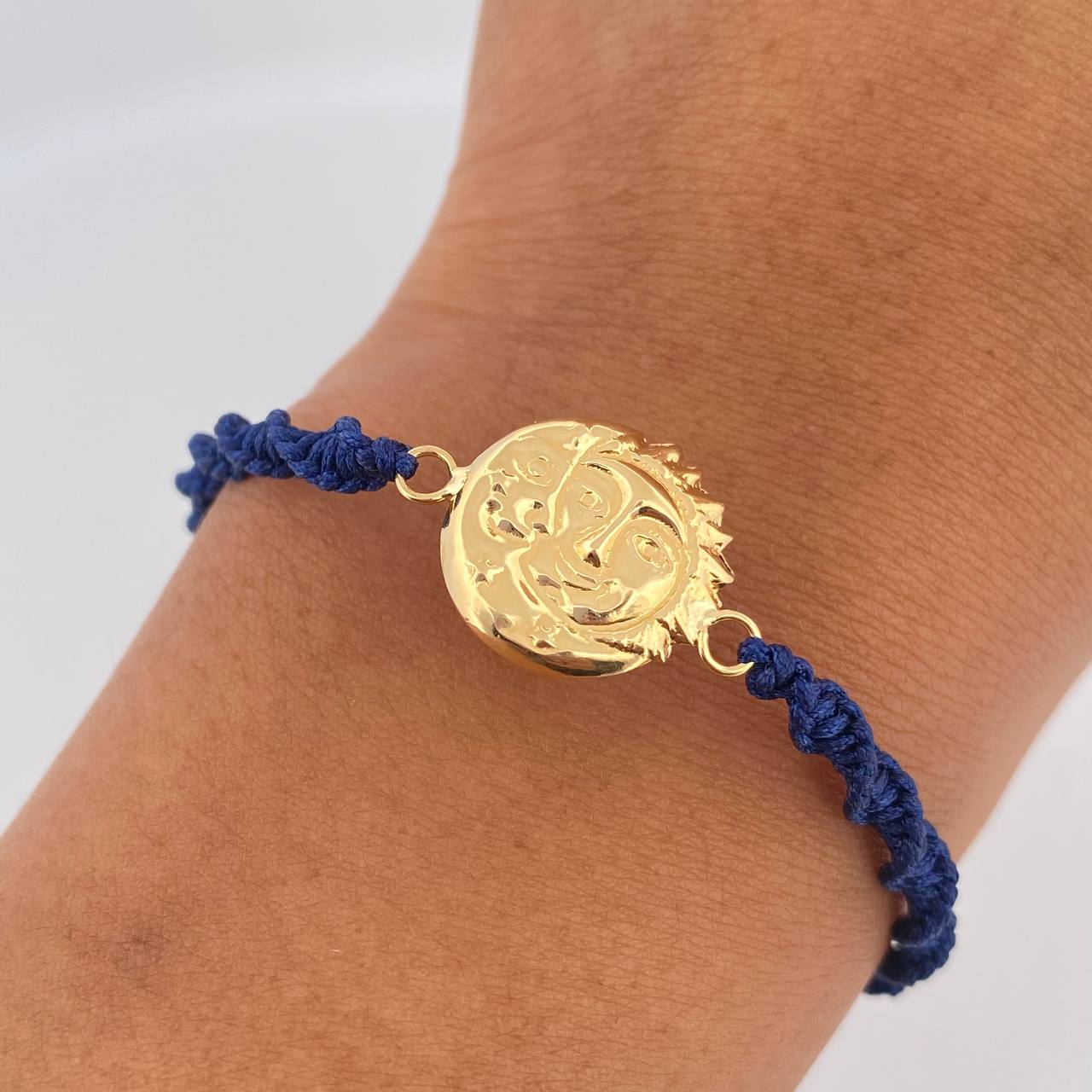 Blue Bracelet Charm Sun and Moon 0.95gr / Stamped 18K Gold &