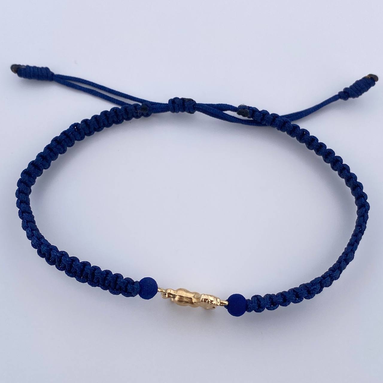 Pulsera Azul Herraje Caballo 0.35gr / 4mm Neoprenos Troquelado Oro Amarillo 18K &