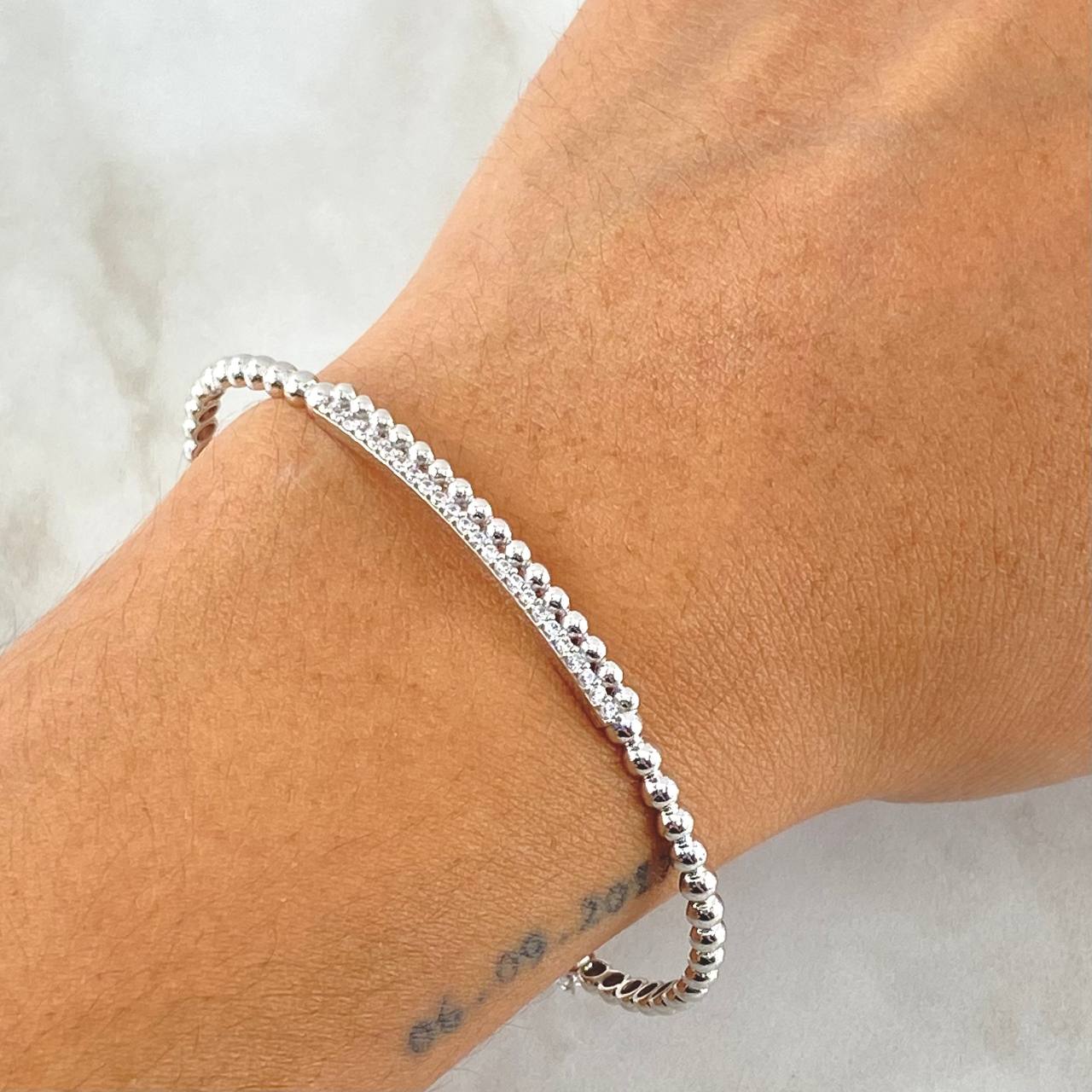 Pulso Aro Carril Espiral Lisa 6.2gr / 18cm / 3mm Circones Blancos Oro Blanco +4 18K *