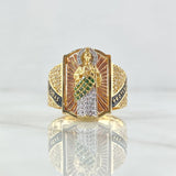 San Judas Ring Rectangle Seal 11gr / T10 / Textured White and Green Zircons Two 18K Yellow and Rose Golds