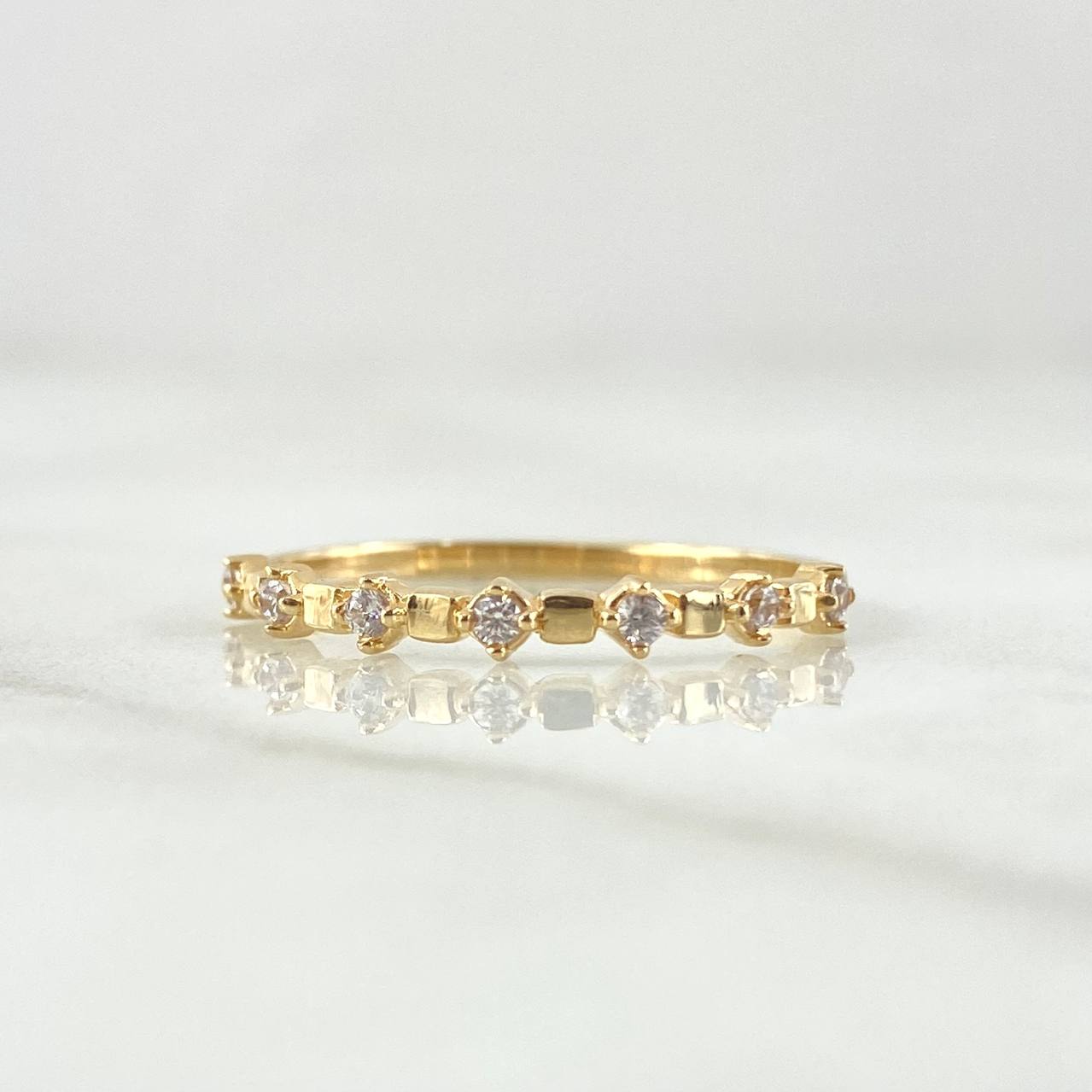 Anillo Siete Alamas Cubicas 1.5gr / T8 / Circones Blancos Oro Amarillo 18K *