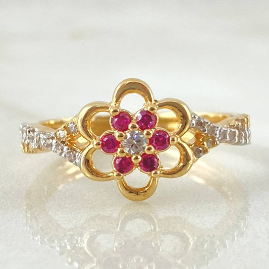 Anillo Flor Entrelazada 3.05gr / T6 1/2 / Dos Oros Amarillo Blanco 18K