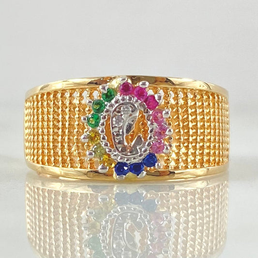 Virgin Mary Dotted Ring 4.15gr / Size 8 1/2 / Two-tone Yellow White 18K Gold