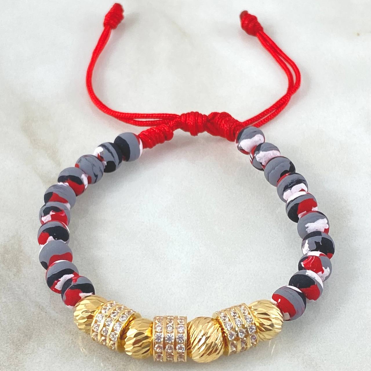 Red Bracelet Charms Cylinders Triple Rail 5.1gr / 18K Yellow Gold *