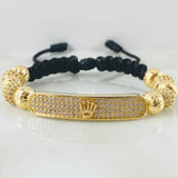 Black Bracelet Charm Rectangular Plate Crown 13gr / 18K Yellow Gold *