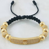 Black Bracelet Charm Rectangular Plate Crown 13gr / 18K Yellow Gold *