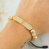 Black Bracelet Charm Rectangular Plate Crown 13gr / 18K Yellow Gold *