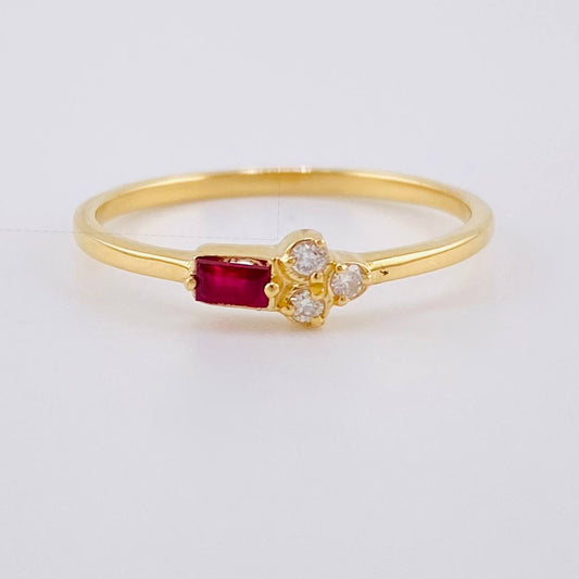 Rectangular Flower Ring Ruby 10pts Diamond 5pts 1.5g / T6 3/4 Yellow Gold 18K