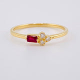 Rectangular Flower Ring Ruby 10pts Diamond 5pts 1.5g / T6 3/4 Yellow Gold 18K