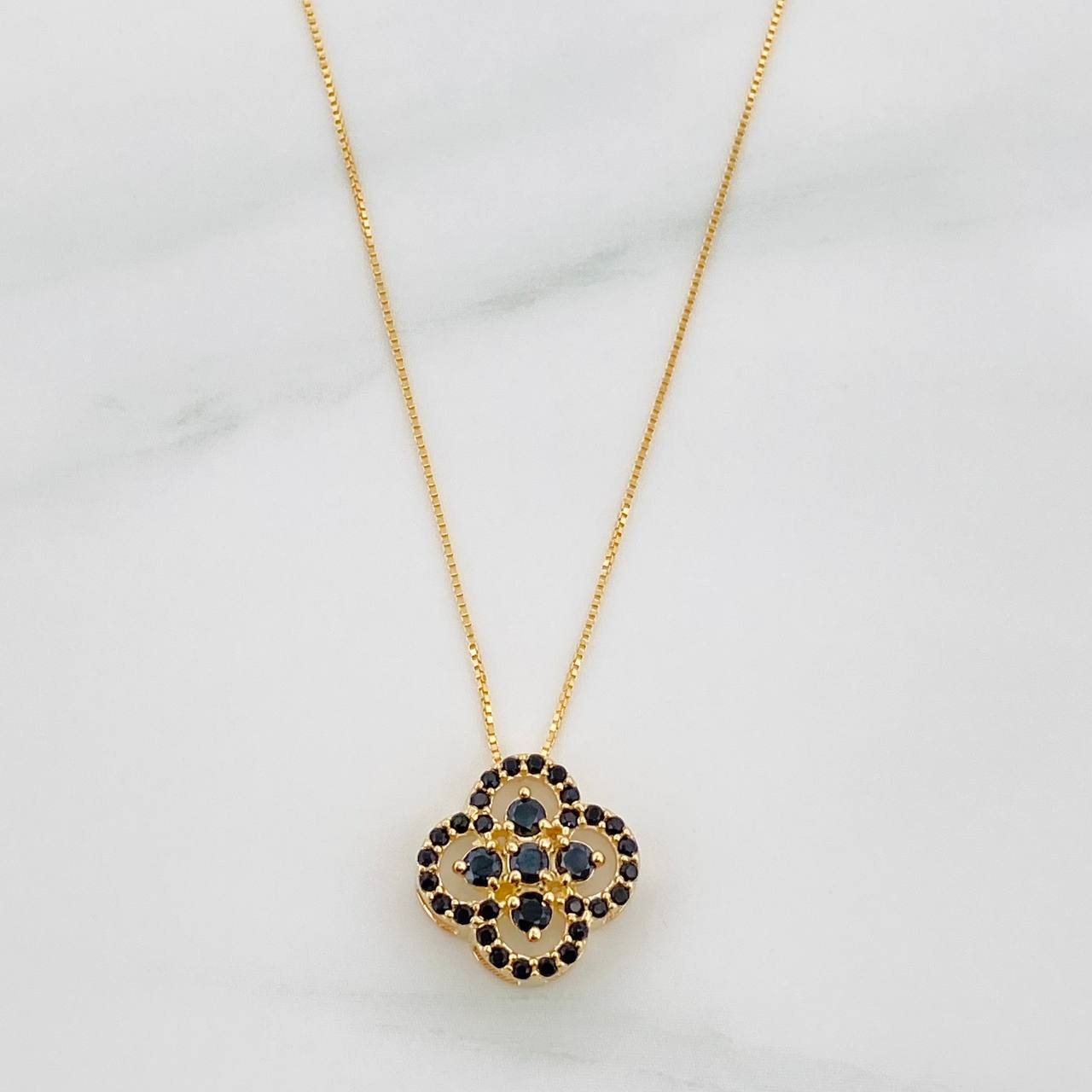 Set Venetian Chain + Clover Pendant / 2.4g / 18 in Yellow Gold 18K