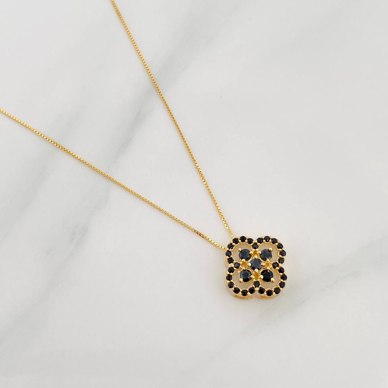 Set Venetian Chain + Clover Pendant / 2.4g / 18 in Yellow Gold 18K