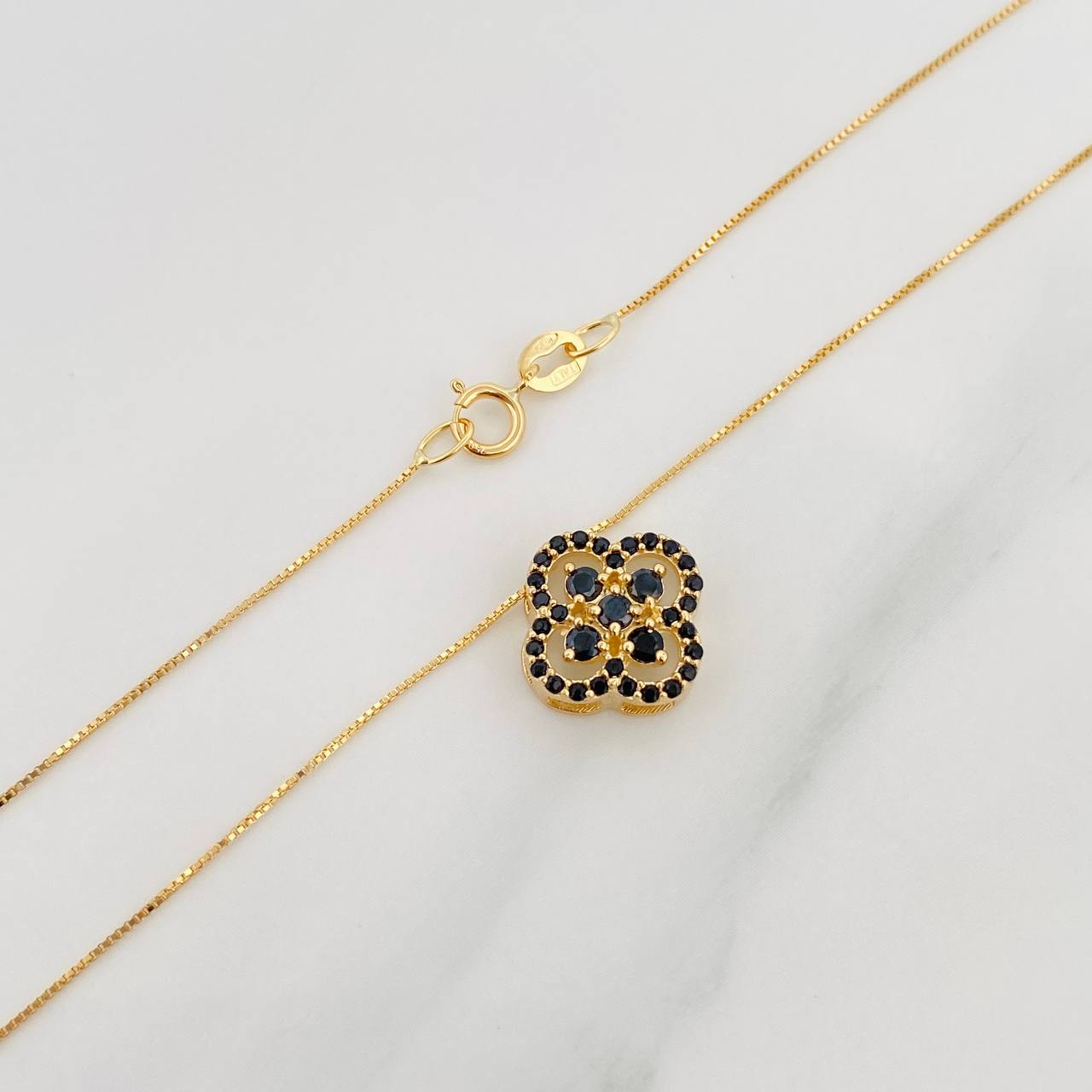 Set Venetian Chain + Clover Pendant / 2.4g / 18 in Yellow Gold 18K