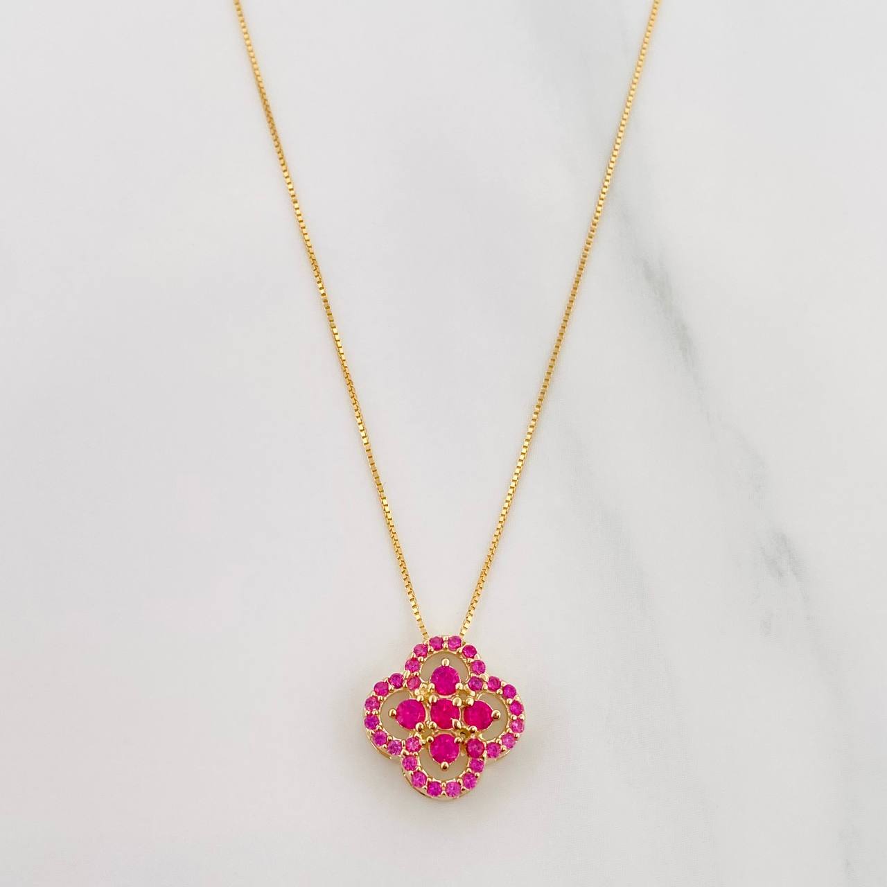 Set Venetian Chain + Clover Pendant / 2.45 g / 17 3/4 in 18K Yellow Gold