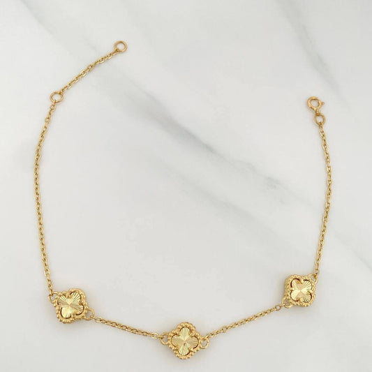 Pulso Modulable Aro Seguido Trebol 3.55 g / 6 3/4 in - 7 1/2 in / 1.2 mm Oro Amarillo 18K