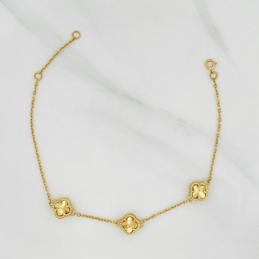 Pulso Modulable Aro Seguido Trebol 3.55 g / 7 3/4 in - 7 in / 4 mm Oro Amarillo 18K