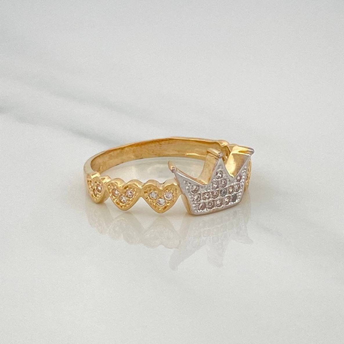 Anillo Corona corazones 2.75g / T6 3/4 Dos Oros Amarillo Blanco 18K