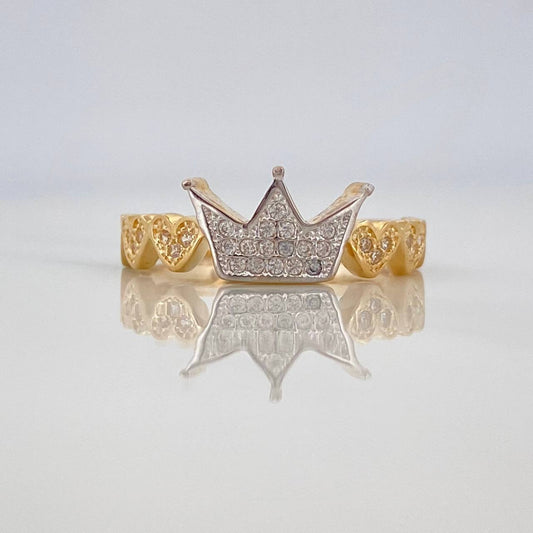 Crown Hearts Ring 2.85g / Size 7 1/2 Two-Tone Yellow White Gold 18K