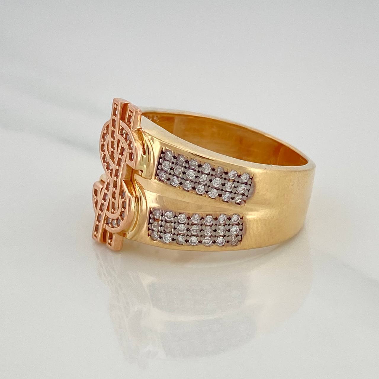 Anillo Signo Dólar 10 g / T9 Tres Oros 18K