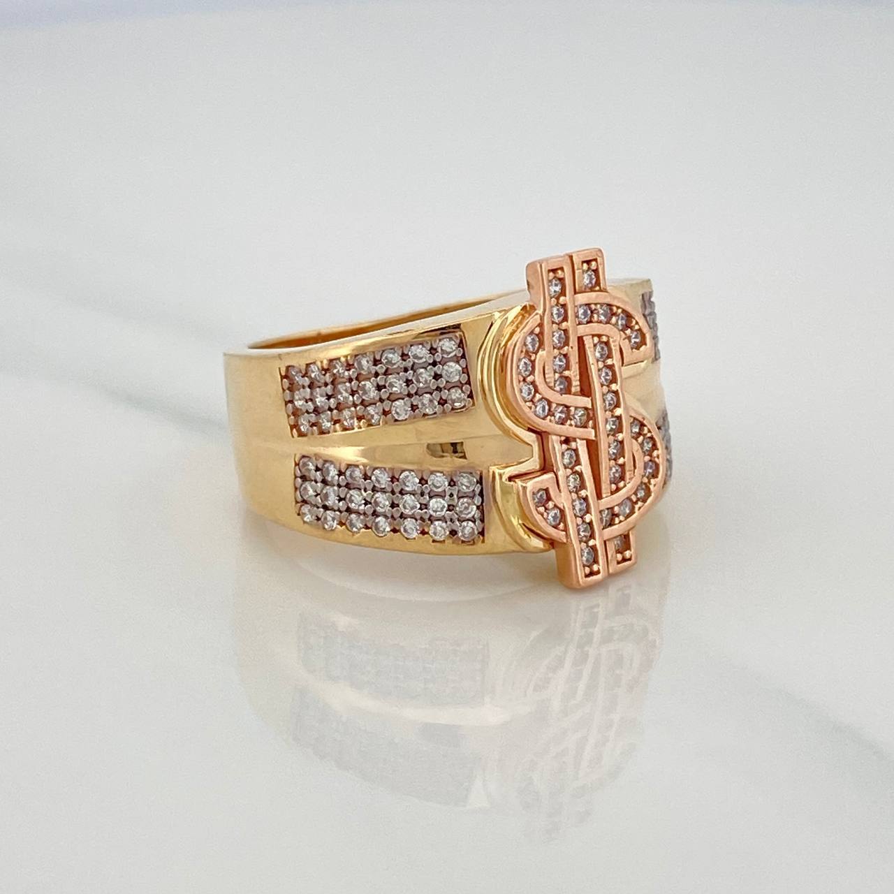 Anillo Signo Dólar 10 g / T9 Tres Oros 18K