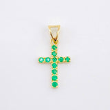 Dije Crúz Tupida 11pts Esmeraldas 0.7gr / 3/4 in / Oro Amarillo 18K *