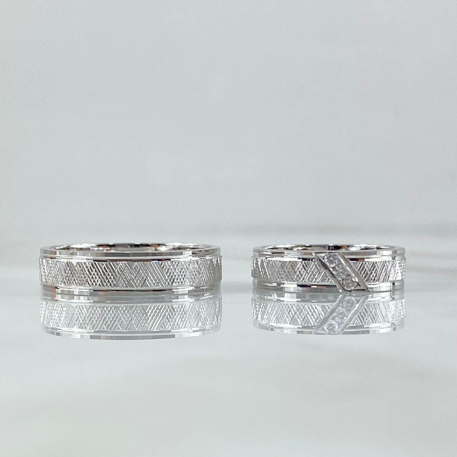 Custom Made to Order Ring Mesh Wedding Bands 13gr / White Zircons 18K White Gold