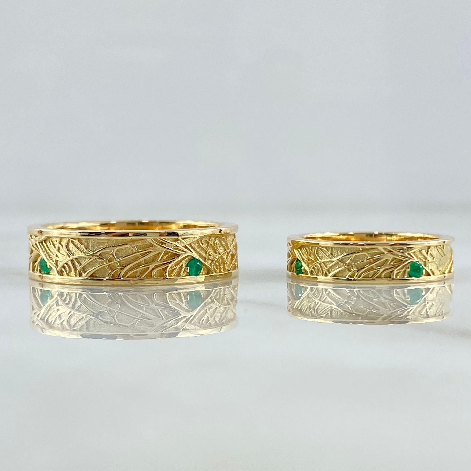 Custom Made to Order Rings Bands Wedding 13gr / Green Zircons 18K Yellow Gold