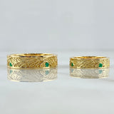 Custom Made to Order Rings Bands Wedding 13gr / Green Zircons 18K Yellow Gold