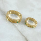 Custom Made to Order Rings Bands Wedding 13gr / Green Zircons 18K Yellow Gold