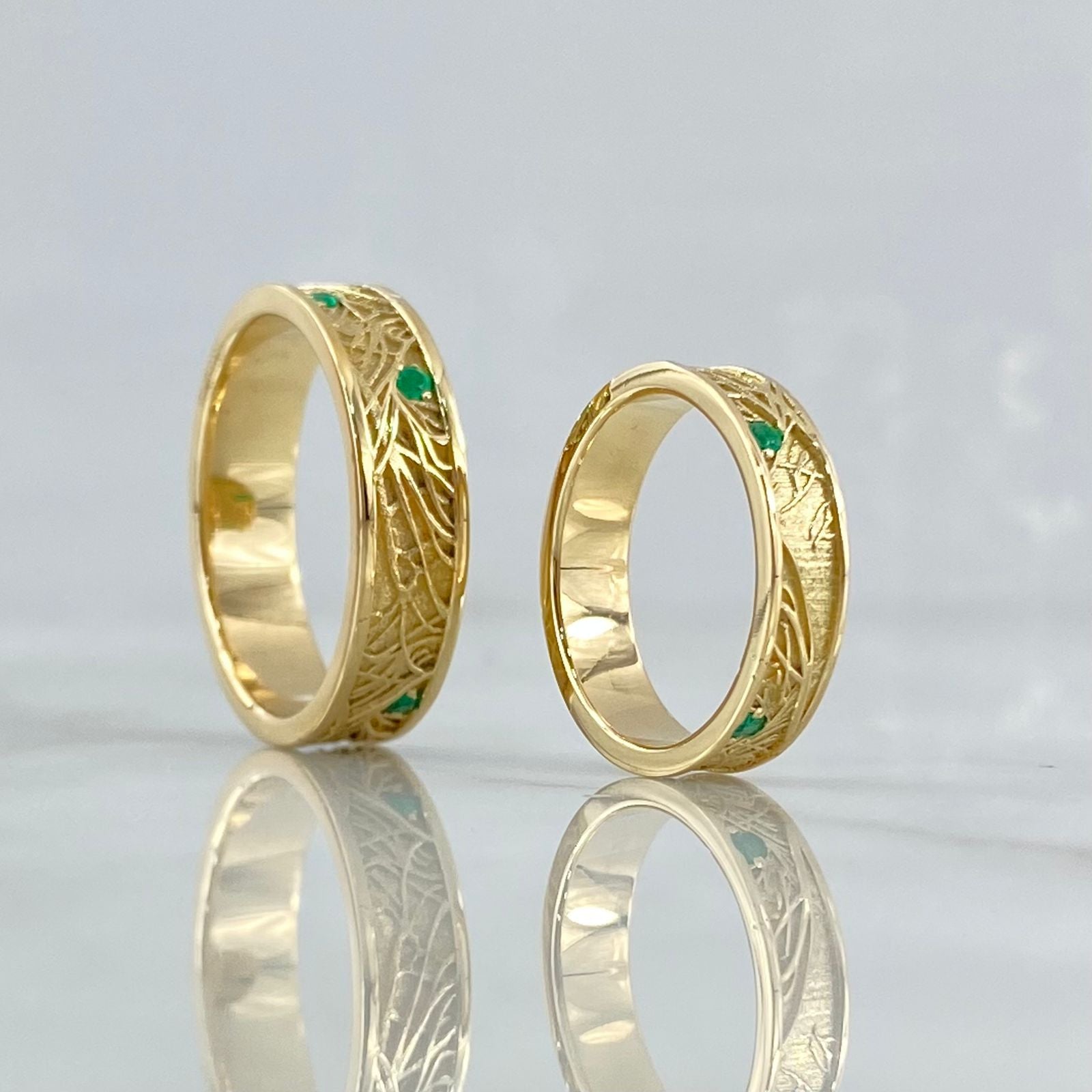 Custom Made to Order Rings Bands Wedding 13gr / Green Zircons 18K Yellow Gold