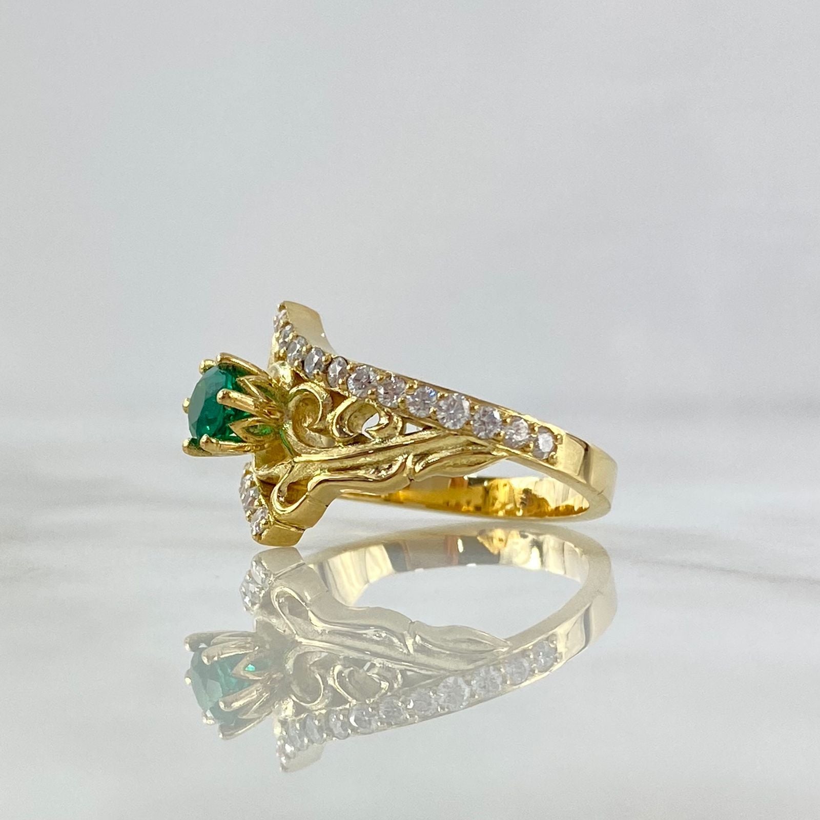 Custom Made to Order Thick Prong Set Solitaire Ring 9gr / White Green Zircons 18K Yellow Gold