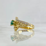 Custom Made to Order Thick Prong Set Solitaire Ring 9gr / White Green Zircons 18K Yellow Gold