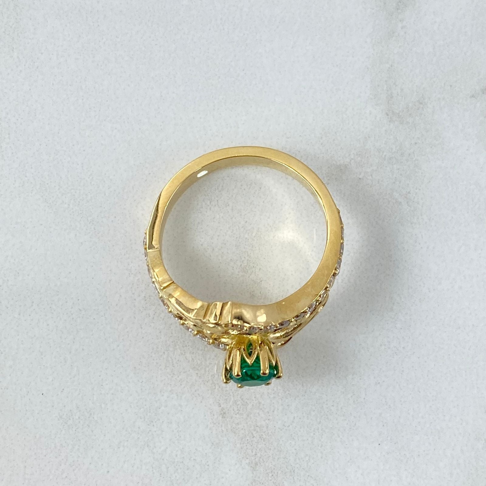Custom Made to Order Thick Prong Set Solitaire Ring 9gr / White Green Zircons 18K Yellow Gold