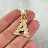 Custom Made to Order Pendant Custom Letter Crown 5gr / White Zircons 18K Yellow Gold