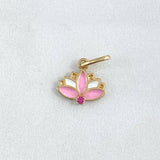 Pendant Flor India 0.8gr / 1.5cm / White Resin Golden Pink Zircon Fuchsia 18K Yellow Gold